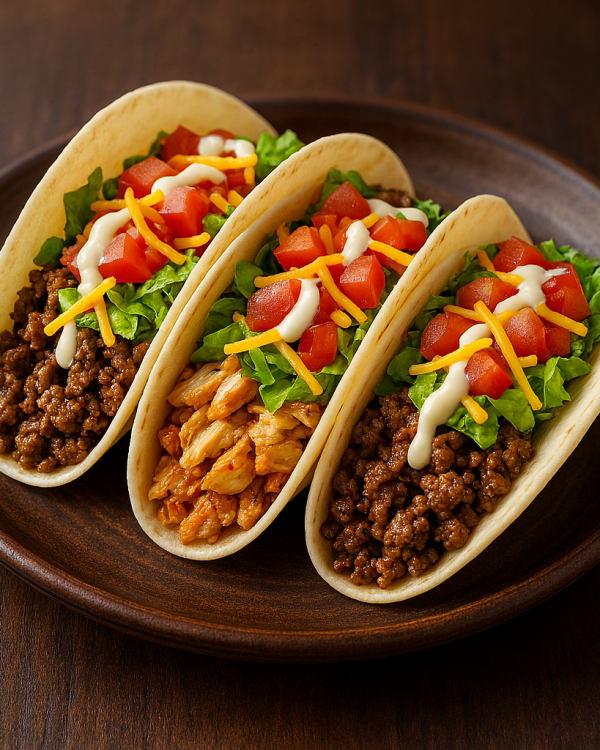 3 Chicken or Beef Tacos
